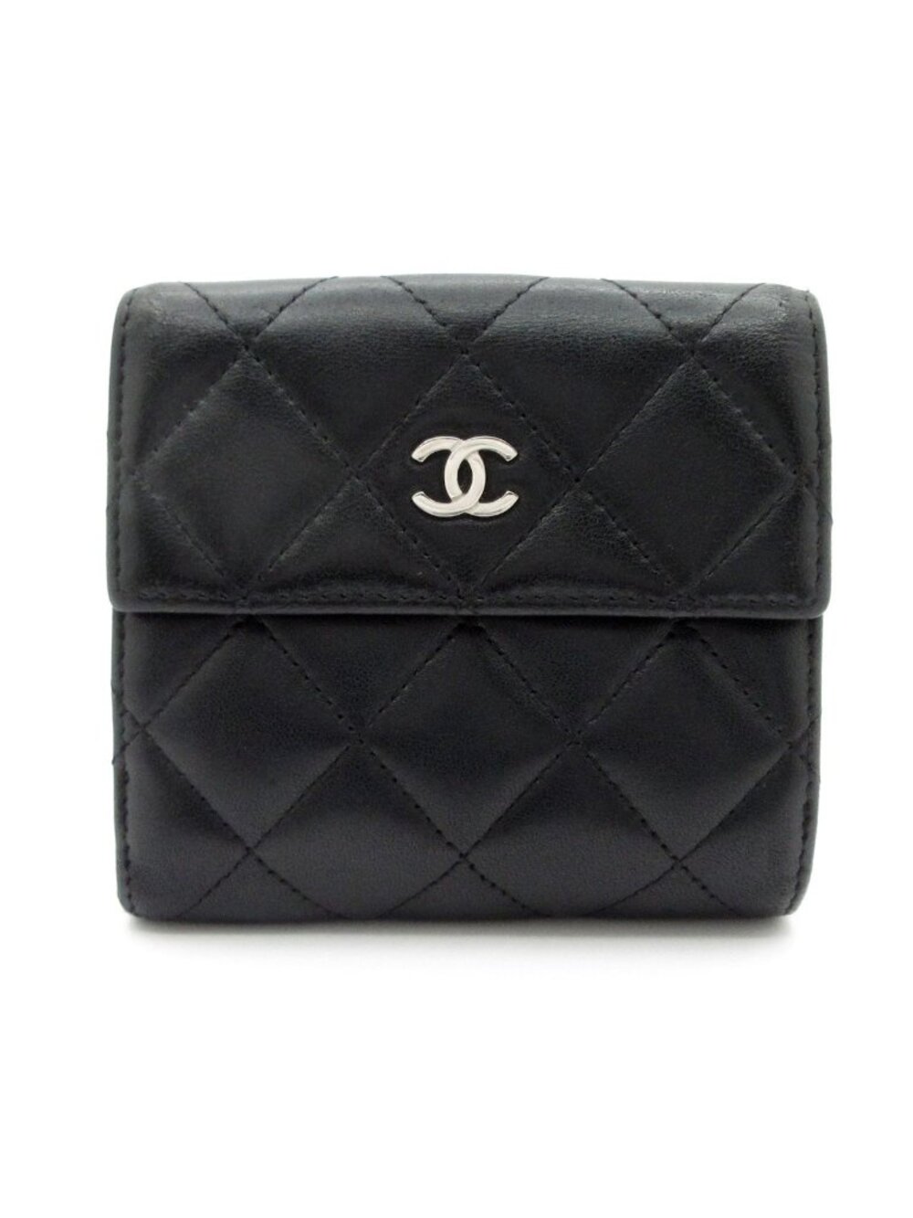 Chanel Snap Wallet Quilted Black Silver CC Logo Lambskin